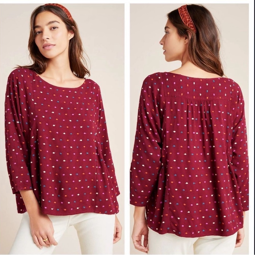 Maeve by Anthropologie Dottie Embroidered Blouse